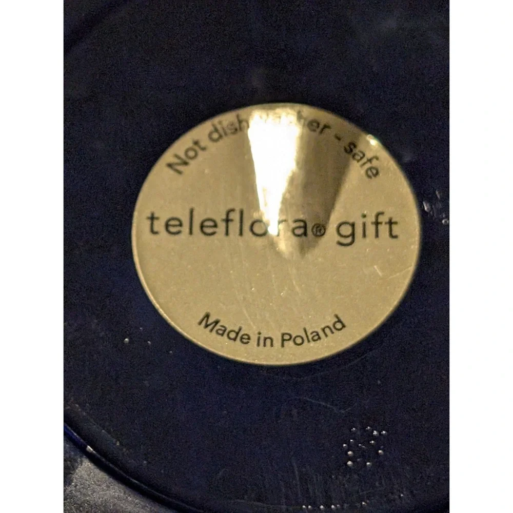 POLAND‎ TELEFLORA COBALT BLUE SQUARE GLASS VASE PLANTER 4